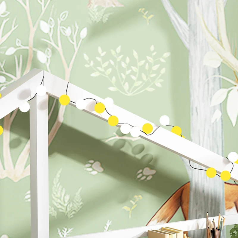 Lit pour Enfants en Forme de Maison avec Bibliothèque Intégrée de Style Nordique, en Bois de Pin, 206.5x97x138.5 cm, Blanc