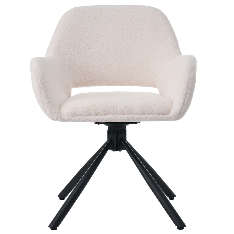 Set de 2 scaune de dining moderne, tapițate în sherpa, cu cotiere și funcție rotativă, Alb