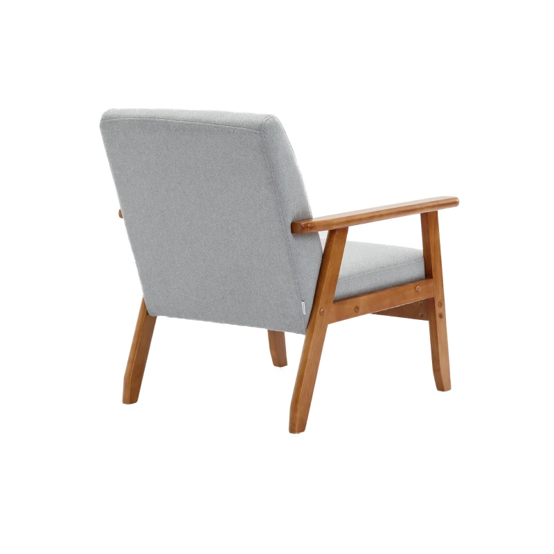 Fauteuil Relax Mid-Century Modern avec Accoudoirs et Pieds en Bois Massif pour Salon et Chambre à Coucher, Gris Clair