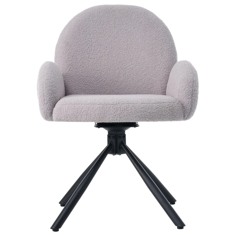 Chaise de Salle à Manger Pivotante Rembourrée en Tissu Sherpa avec Accoudoirs, Design Moderne, Gris
