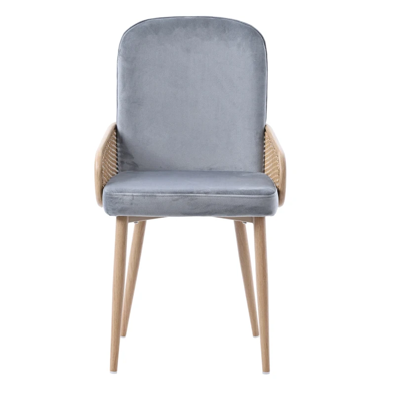 Ensemble de 2 chaises salle à manger modernes rembourrées en rotin et velours, Gris