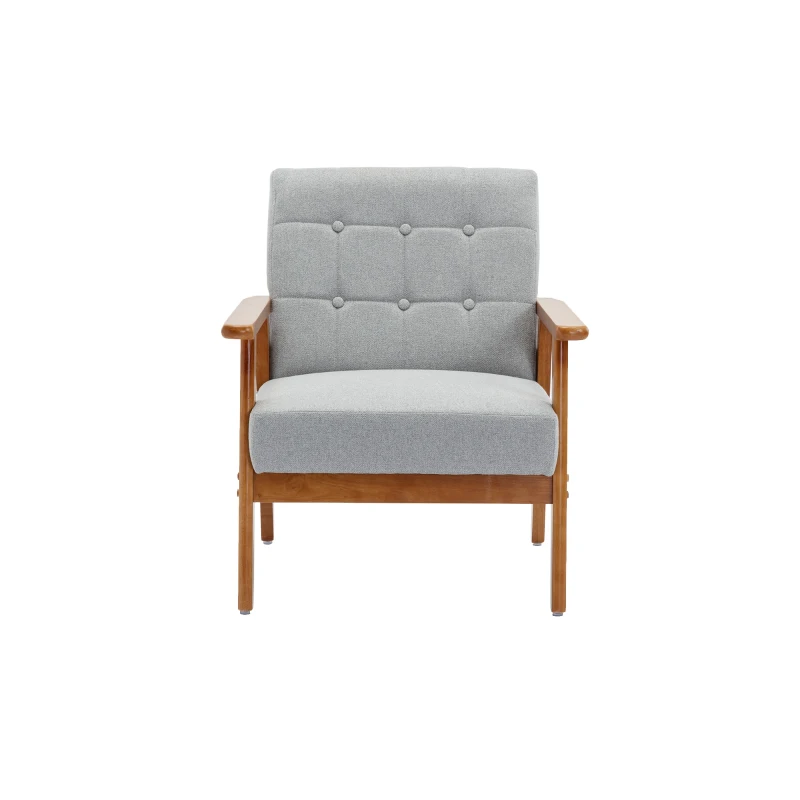 Fauteuil Relax Mid-Century Modern avec Accoudoirs et Pieds en Bois Massif pour Salon et Chambre à Coucher, Gris Clair