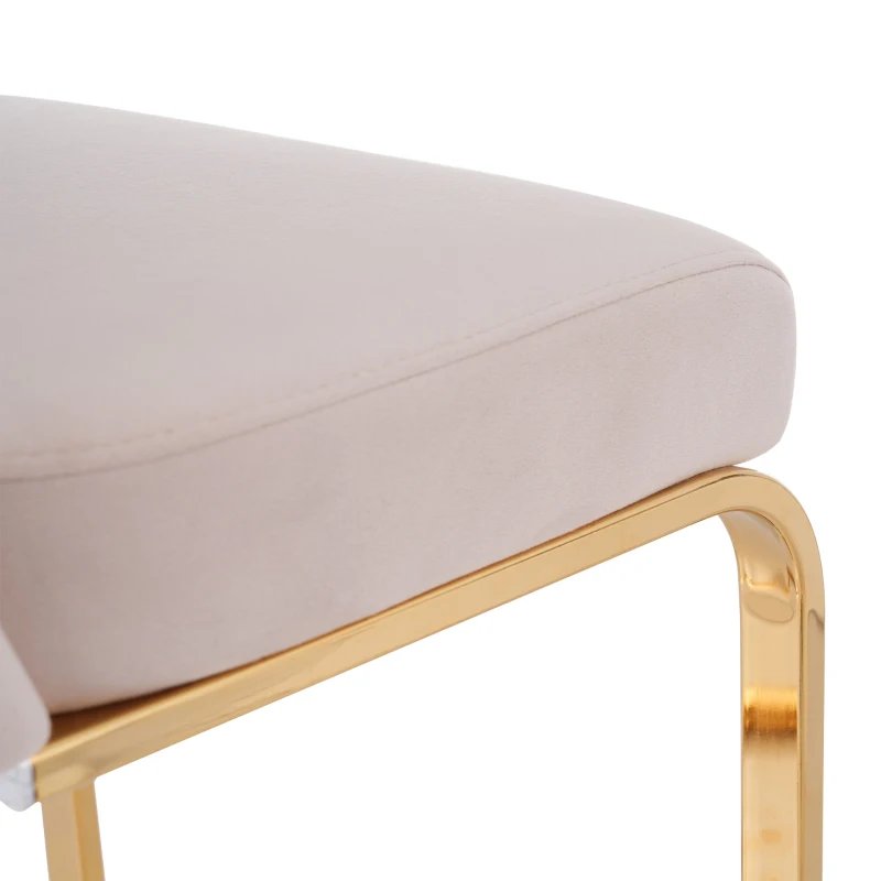 Ensemble de 4 chaises de salle à manger rembourrées en velours avec design diamant au dos et pieds de support en métal doré, idéales pour salle à manger et salon, Beige