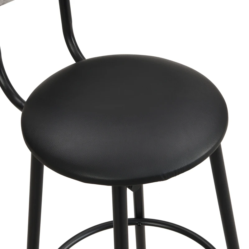 Ensemble Table Haute avec 2 Tabourets de Bar en Bois et Métal, Gris+Noir
