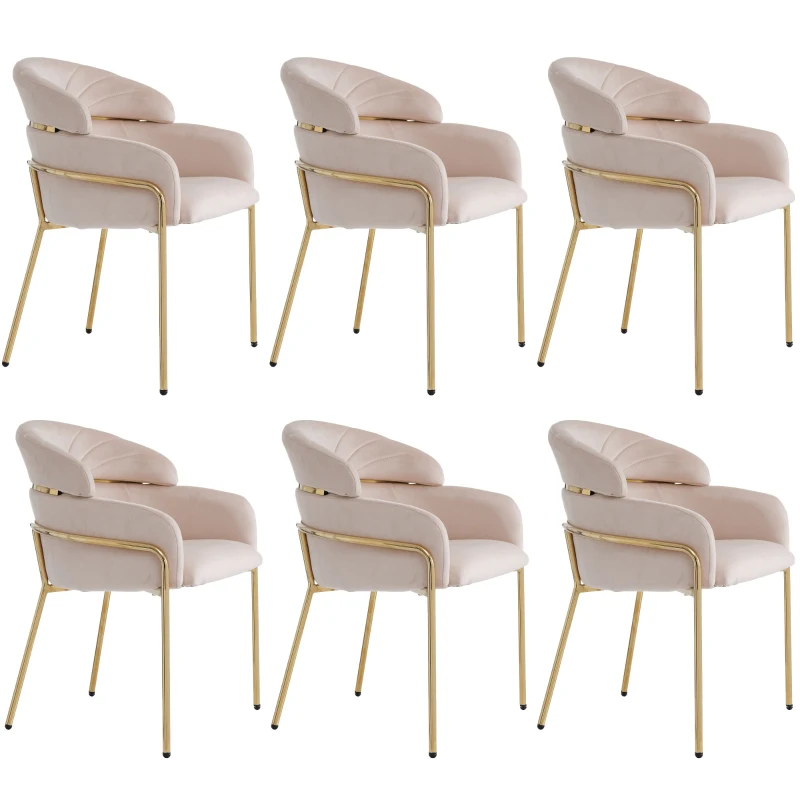 Lot de 6 chaises de salle à manger tapissées en velours, légères et élégantes, quatre pieds en métal, pour salon et chambre, Beige