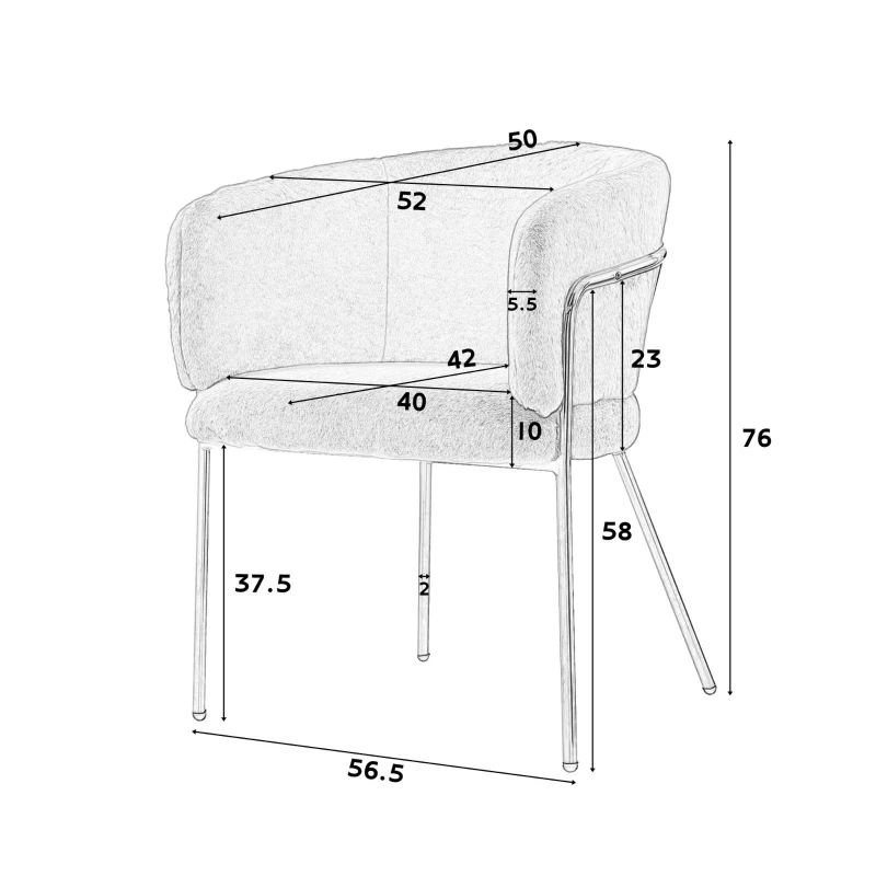 Ensemble de 6 Chaises de Salle à Manger Modernes au Style Élégant, Assise en Fausse Fourrure de Lapin, Structure en Métal, Adaptées pour Salon et Chambre, Beige