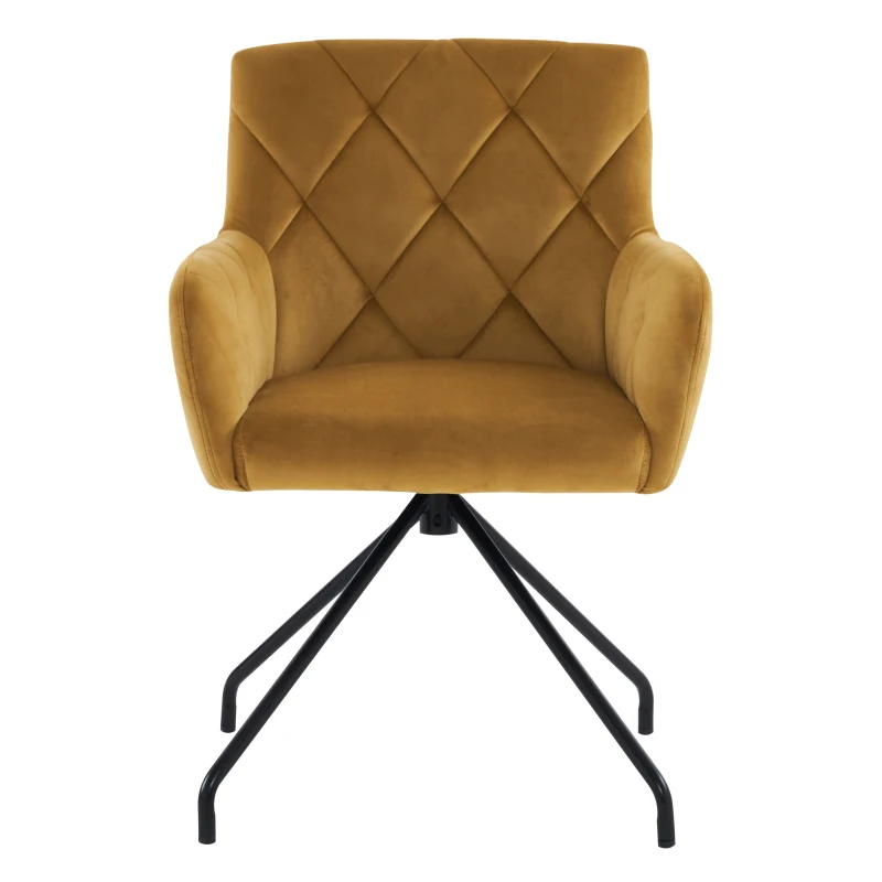 Ensemble de 2 chaises de salle à manger rembourrées en velours avec motif diamant, fauteuil moderne avec pieds en métal, 49x57x82 cm, Jaune