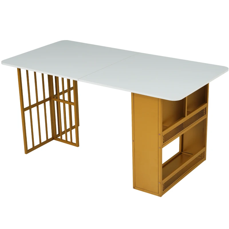 Table à Manger Moderne Rectangulaire avec Espace de Rangement Intégré, Blanc