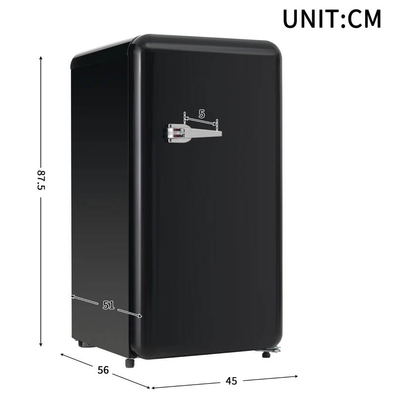 Réfrigérateur Portable à Une Porte avec Mini Congélateur, Capacité Totale de 91 Litres, Consommation Annuelle de 85 kWh, Lumière LED, 48x51x87,5 cm, Noir