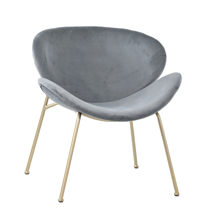 Lot de 4 chaises de salle à manger tapissées en velours, pieds en métal doré, adaptées au salon et à la chambre, capacité de poids de 150 kg, Gris
