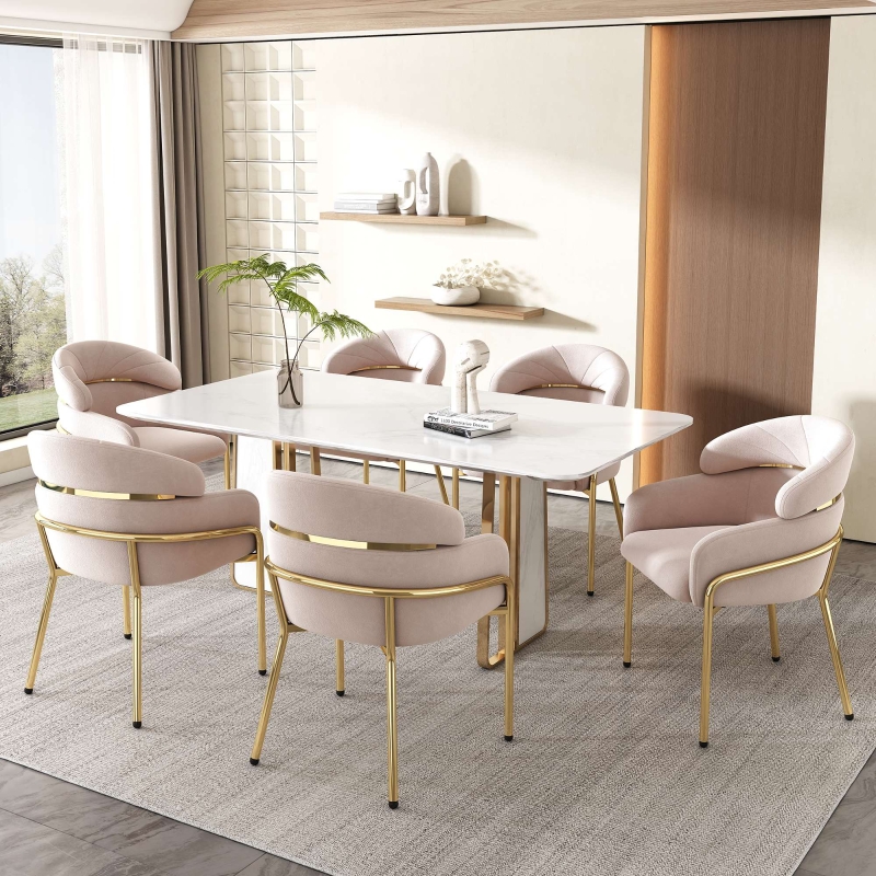 Lot De 6 Chaises Salle à Manger Aspect Velours Gris - Style Rétro, Piétement Métal