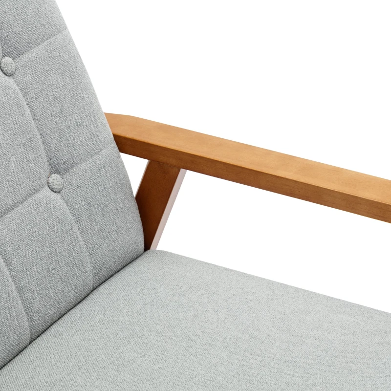 Fauteuil Relax Mid-Century Modern avec Accoudoirs et Pieds en Bois Massif pour Salon et Chambre à Coucher, Gris Clair