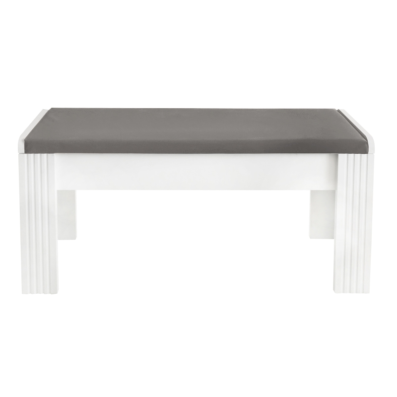 Banc moderne avec coffre et coussin en simili cuir, design élégant pour salon et entrée, Gris+Blanc
