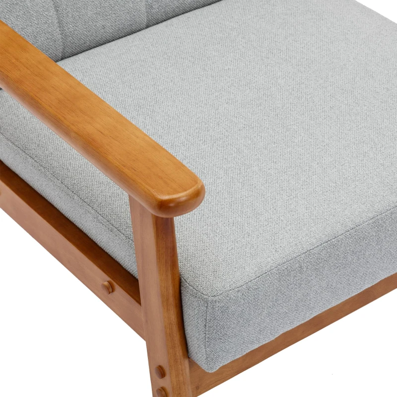 Fauteuil Relax Mid-Century Modern avec Accoudoirs et Pieds en Bois Massif pour Salon et Chambre à Coucher, Gris Clair