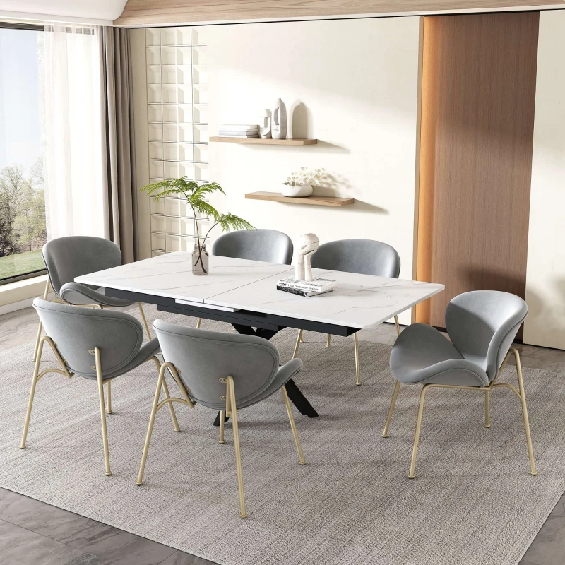 Lot de 4 chaises de salle à manger tapissées en velours, pieds en métal doré, adaptées au salon et à la chambre, capacité de poids de 150 kg, Gris