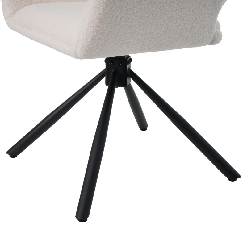 Set de 2 scaune de dining moderne, tapițate în sherpa, cu cotiere și funcție rotativă, Alb