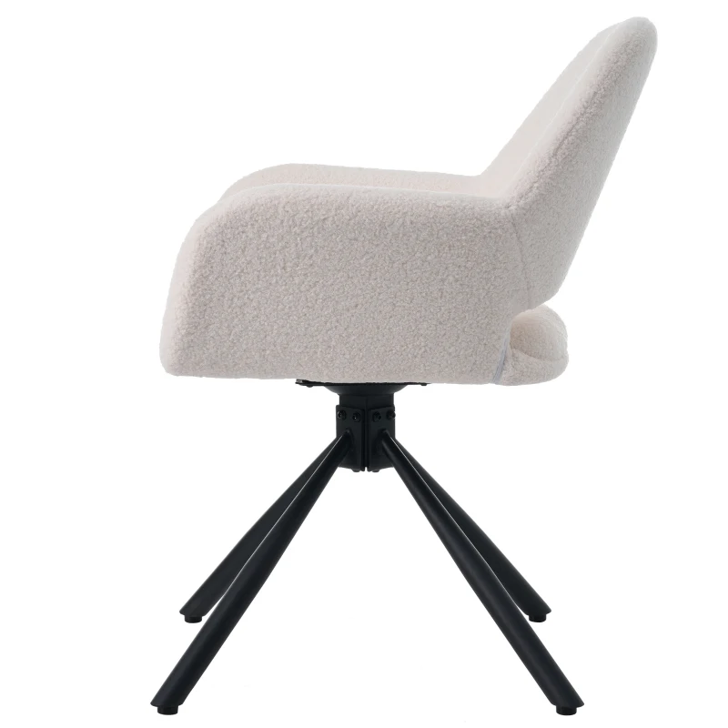 Set de 2 scaune de dining moderne, tapițate în sherpa, cu cotiere și funcție rotativă, Alb