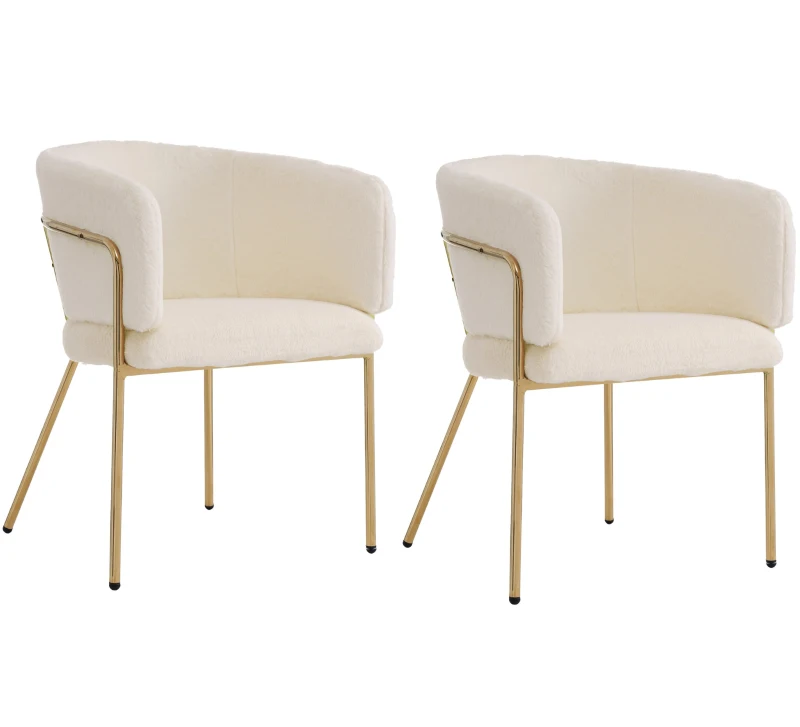 Ensemble de 2 Chaises de Salle à Manger Rembourrées en velours et Pieds en Métal pas cher, Beige