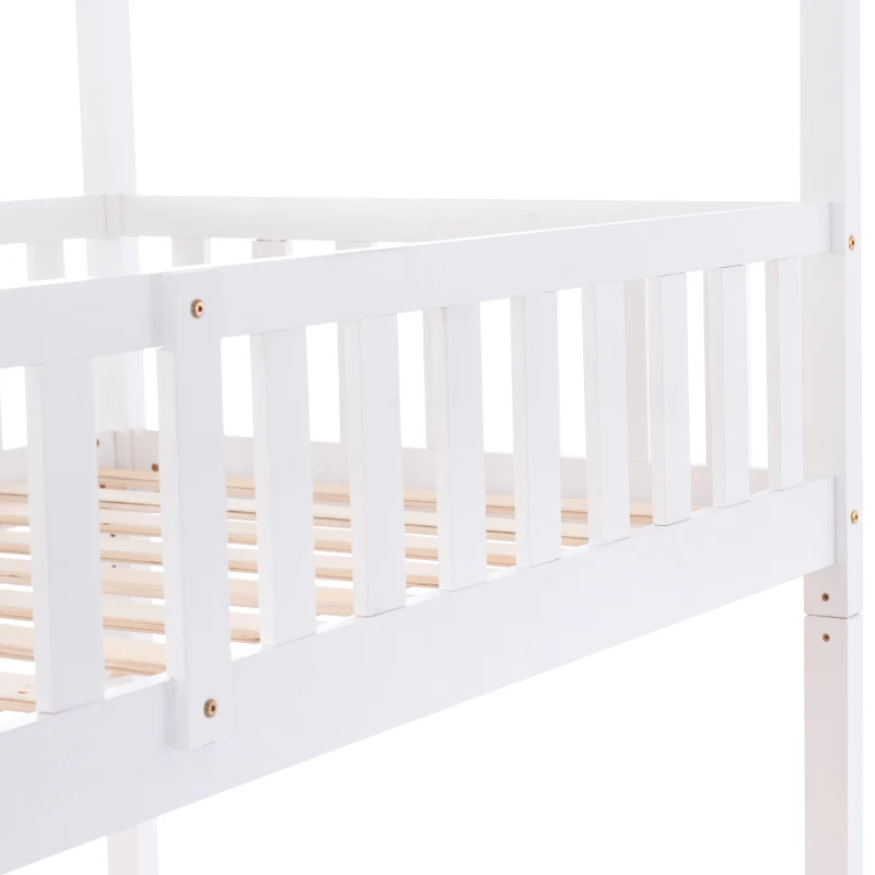 Lit Superposé pour Enfants en Bois de Pin avec 3 Lits, Design Gain de Place, 206x97x235 cm, Blanc