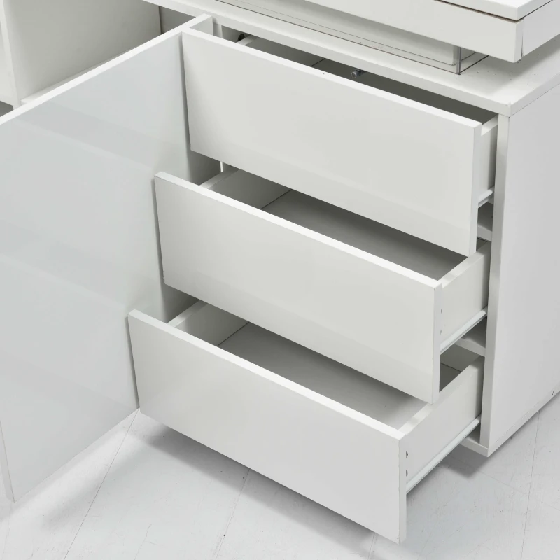 Mid-Century Style Sideboard with 16-Colour LED Lights, 2 Doors and 3 Drawers, Cupboard for Hallway, 140x35x72.5 cm, White