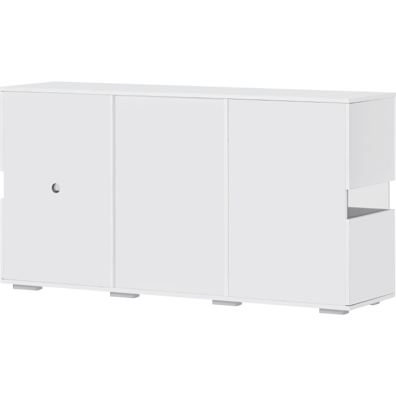 High Gloss Modern Sideboard Cabinet with LED Lights, 2 Doors and 4 Storage Drawers, Chest of Drawers for Living Room, 140x35x72 cm, White