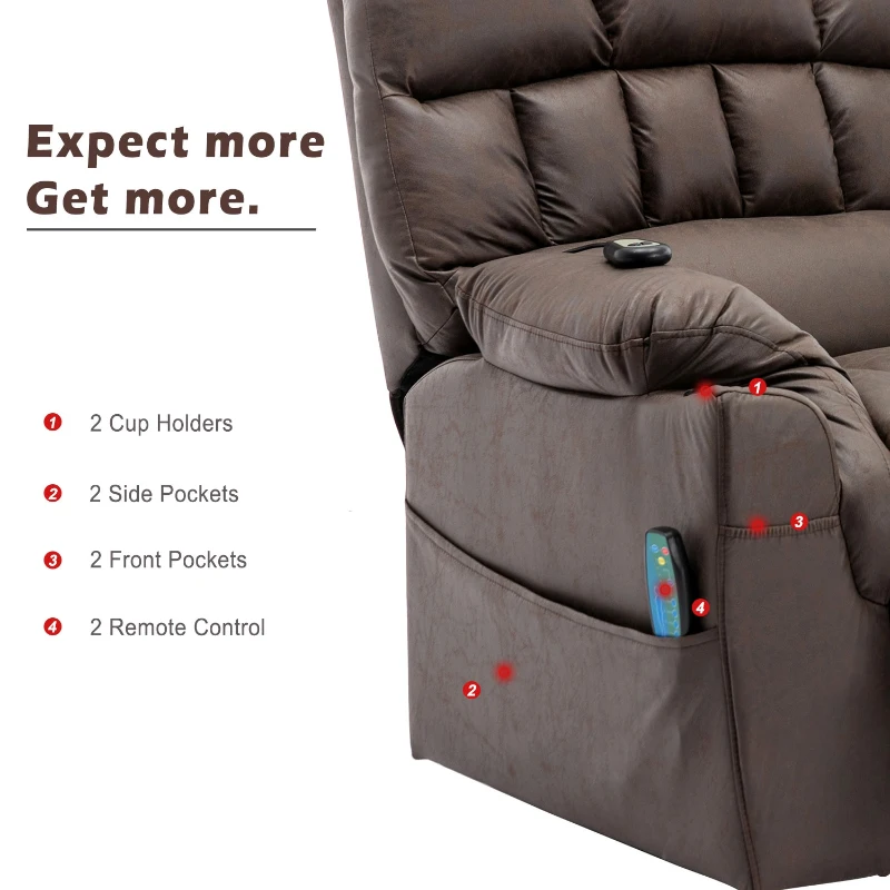 Ergonomic Leather Recliner Chair with Heating, Power Lift Mechanism, Electric Heavy Duty Massage Chair for Elderly, 93x93x102 cm, Brown