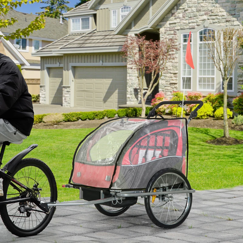 HOMCOM fietskar voor kinderen met vlag, opvouwbare regenhoes, wit