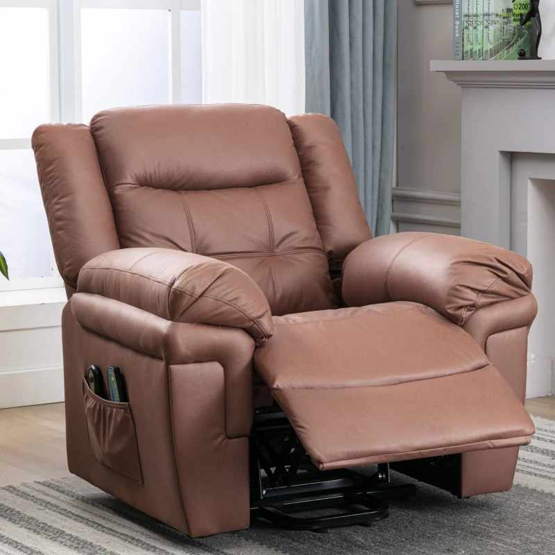 Power Lift Recliner, Executive Reclining Chair with Heating Massage Points for Elderly, Soft Upholstery and Sturdy Frame, 99x83x106 cm, Brown
