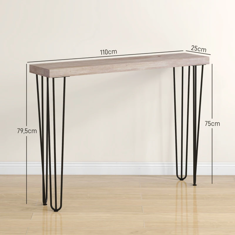 HOMCOM Mesa Consola Moderna Mesa de Entrada com Patas de Aço Anti-Tombo Móvel de Entrada 110x25x79,5 cm Madeira
