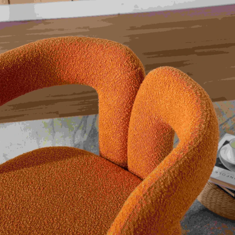 Fauteuil de Bureau Confortable Pivotant Rembourré en Tissu Bouclé, Design en Forme de Tonneau pour Salon et Bureau, Orange