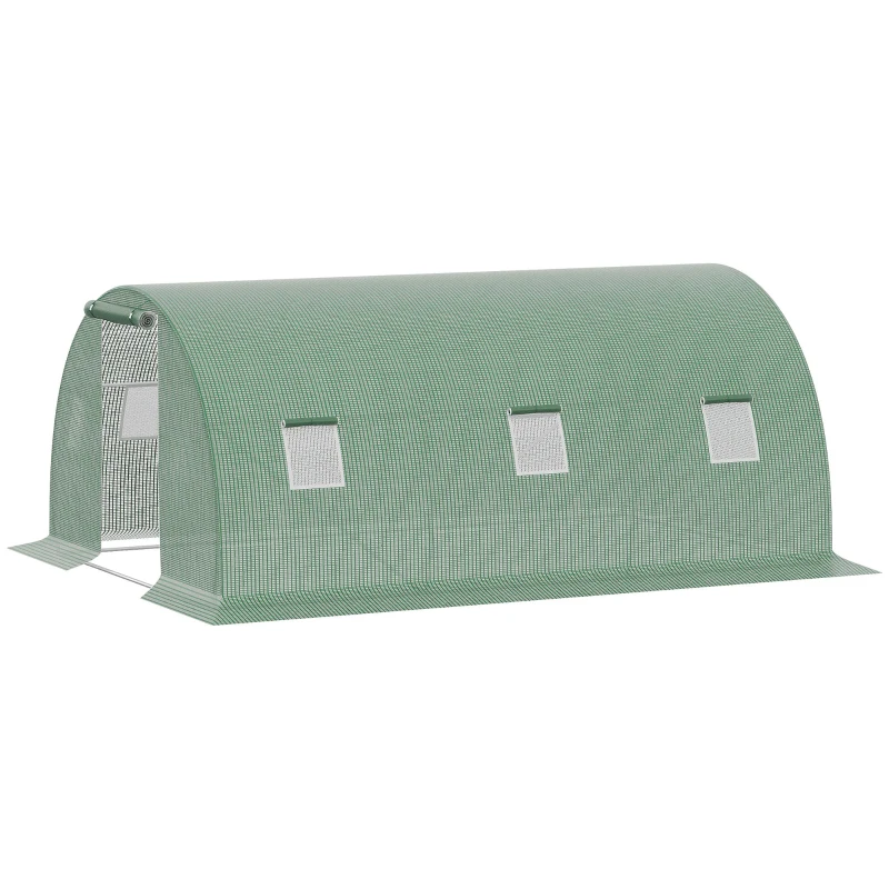 Outsunny Sera Tunel de Exterior cu Copertina din PE, Usa cu Fermoar si 6 Ferestre, Verde(m-12)