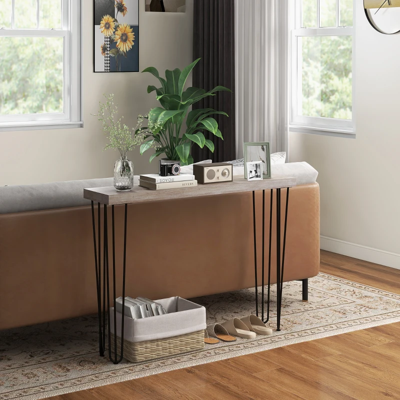 HOMCOM Mesa Consola Moderna Mesa de Entrada com Patas de Aço Anti-Tombo Móvel de Entrada 110x25x79,5 cm Madeira