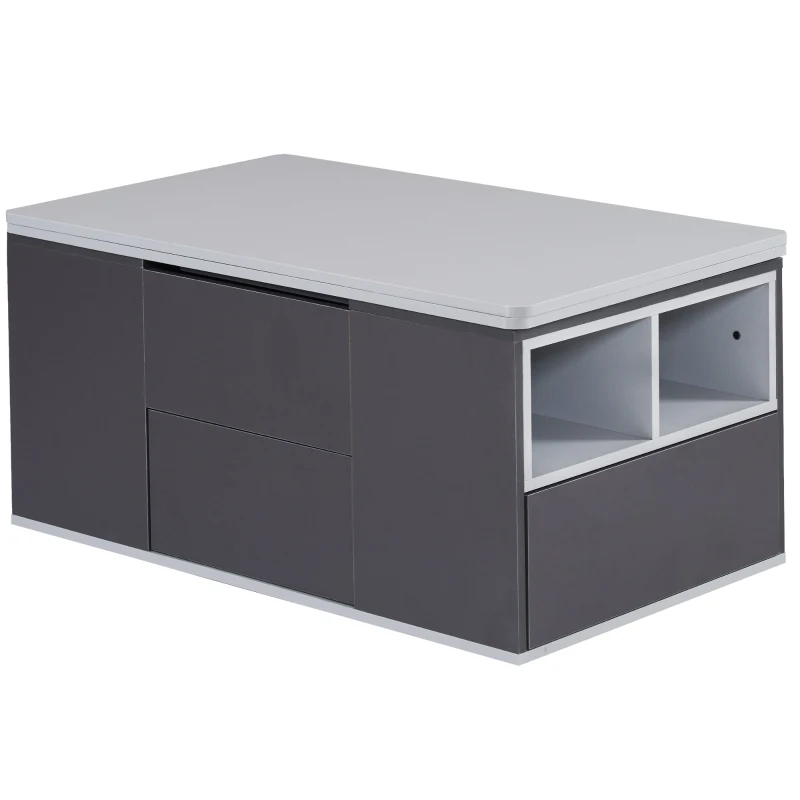Lift-Top Coffee Table with Storage, 3 Drawers and Adjustable Height, 100x51x47 cm, Gray