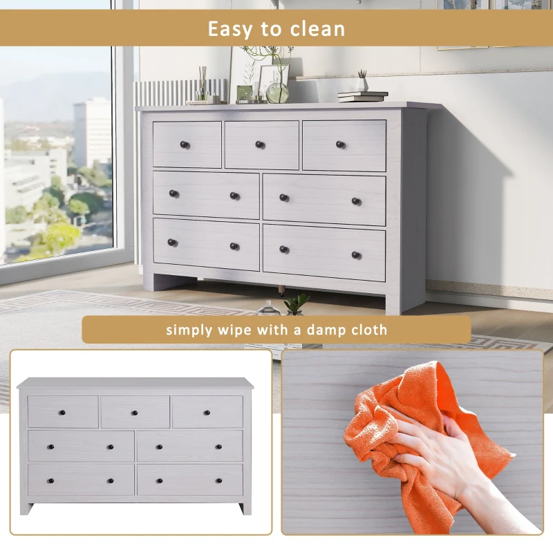 Sideboard Storage Cabinet with 7 Drawers, High-Quality Chipboard, Easy Assembly, 140x40x89 cm, Modern Freestanding Organizer for Living Room or Bedroom, White