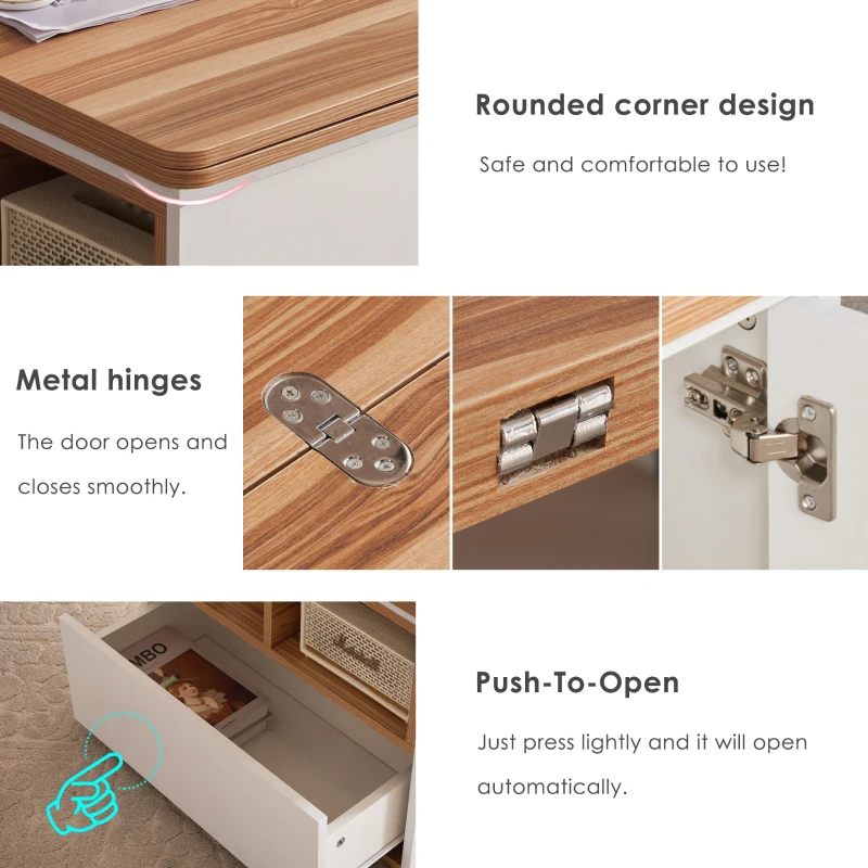 Lift-Top Coffee Table with Storage, 3 Drawers and Adjustable Height, 100x51x47 cm, White & Oak