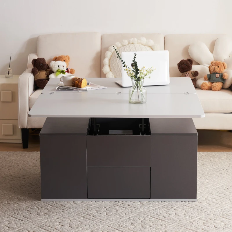 Lift-Top Coffee Table with Storage, 3 Drawers and Adjustable Height, 100x51x47 cm, Gray