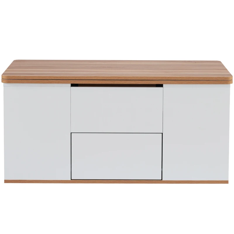 Lift-Top Coffee Table with Storage, 3 Drawers and Adjustable Height, 100x51x47 cm, White & Oak