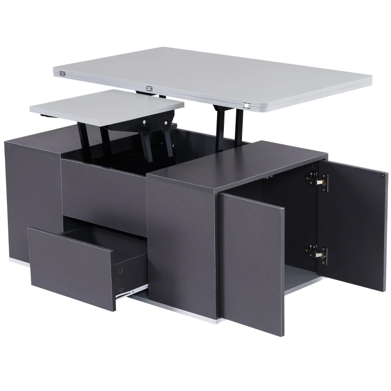 Lift-Top Coffee Table with Storage, 3 Drawers and Adjustable Height, 100x51x47 cm, Gray