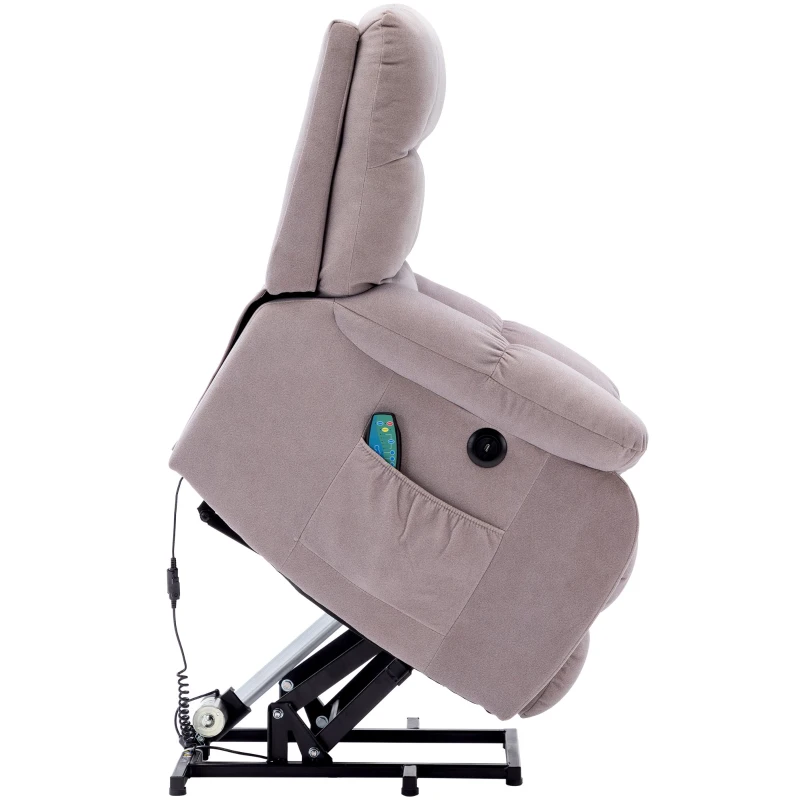 Power Lift Recliner Armchair with Heating, USB Ports, Side Pockets, Electric Massage Chair with High-density Sponge, 91x81x104 cm, Beige