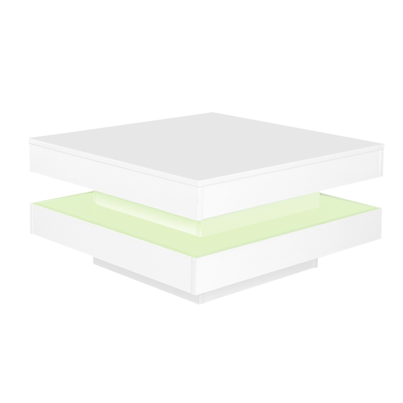 High Gloss Round Coffee Table with Rotating Top and 16-Colour LED Light, 70x70x36 cm, White