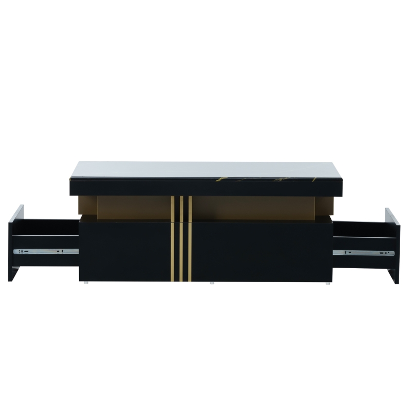 Modern Coffee Table with PVC Pattern Top and 2 Wooden Drawers, Living Room Table, 100x50x40 cm, Black