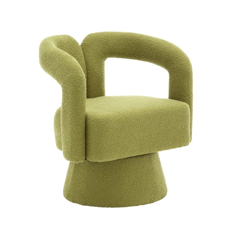 Fauteuil de Bureau Pivotant Rembourré en Tissu Bouclé, Design en Forme de Tonneau, Vert Olive