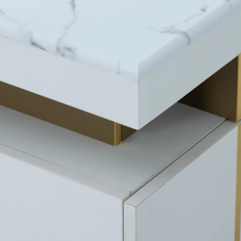 Modern Rectangular Coffee Table with PVC Pattern Top and 2 Wooden Drawers, Living Room Table, 100x50x40 cm, White