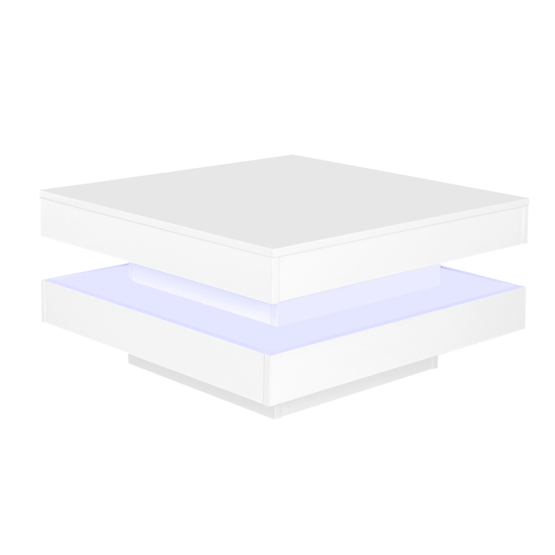 High Gloss Round Coffee Table with Rotating Top and 16-Colour LED Light, 70x70x36 cm, White