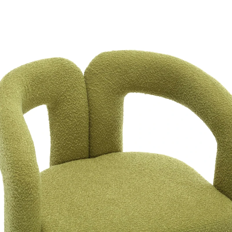 Fauteuil de Bureau Pivotant Rembourré en Tissu Bouclé, Design en Forme de Tonneau, Vert Olive
