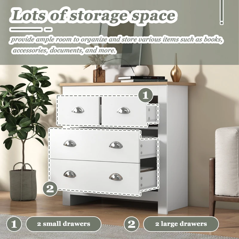 Modern Bedside Cabinet with Storage Drawers, Handles, Side Tables for Living Room, Sitting Room, Bedroom, Hallway, 80x40x80 cm, White