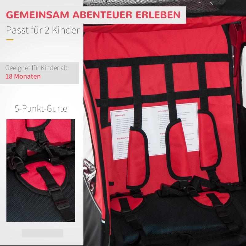 HOMCOM fietskar voor kinderen met vlag, opvouwbare regenhoes, wit