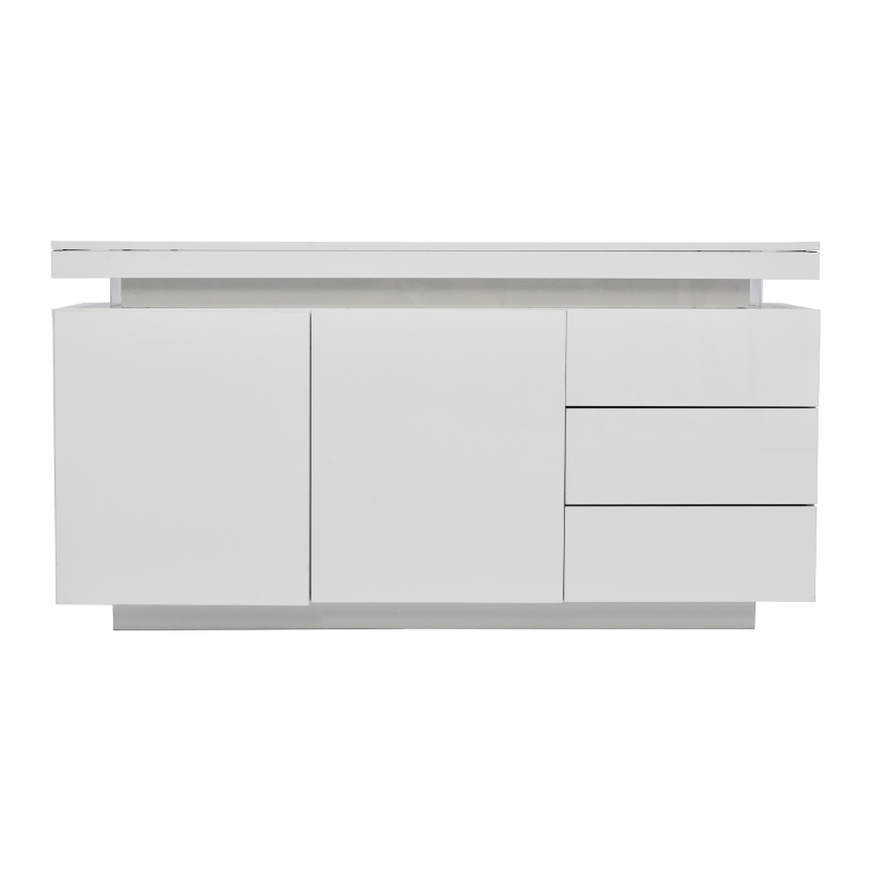 Mid-Century Style Sideboard with 16-Colour LED Lights, 2 Doors and 3 Drawers, Cupboard for Hallway, 140x35x72.5 cm, White