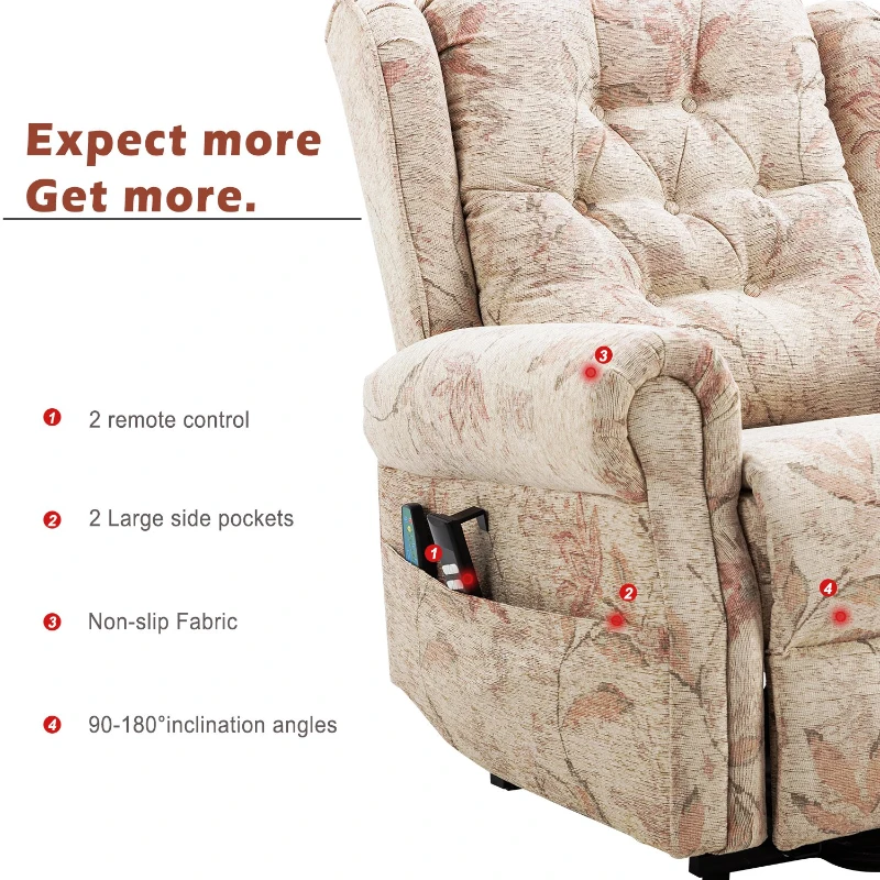 Dual Motor Power Lift Recliner Chair with Heat Massage and Infinite Position, Side Pockets, for Elderly,92x98x107 cm, Beige