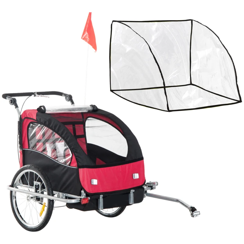 HOMCOM fietskar voor kinderen met vlag, opvouwbare regenhoes, wit